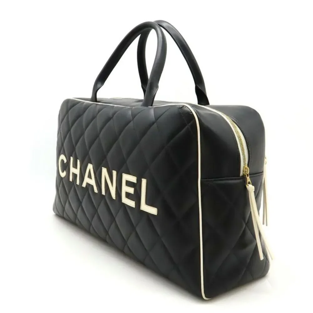 Chanel Leather Matelasse Bowling Bag Travel Bag